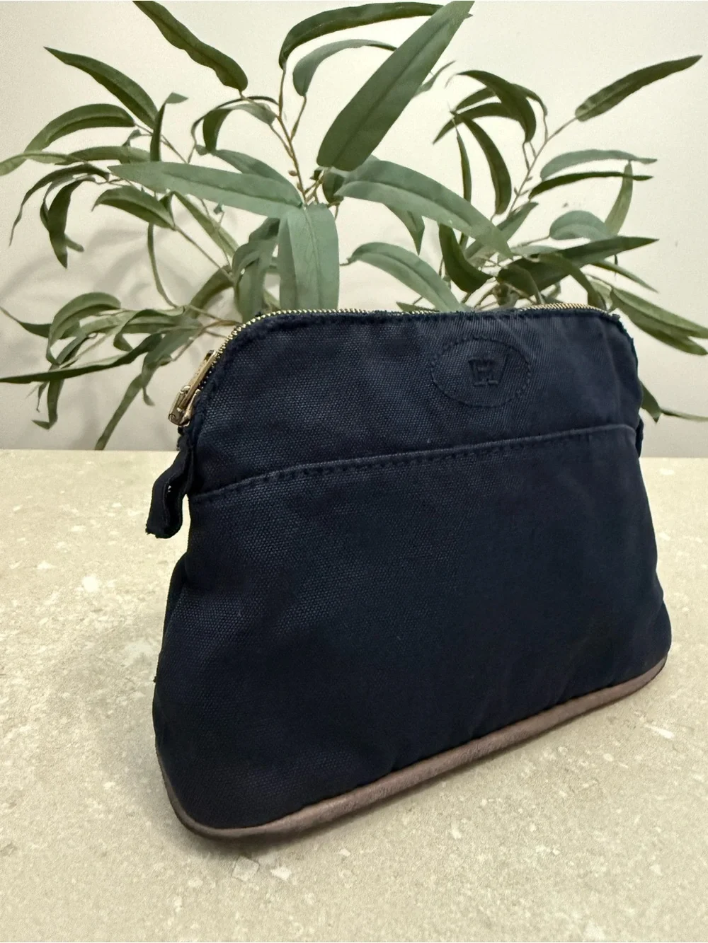 Hermes Bolide Pouch MM Navy Blue Canvas Travel Cosmetic Bag
